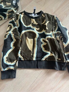 Carven Olive Multi Abstract Crewneck Sweater